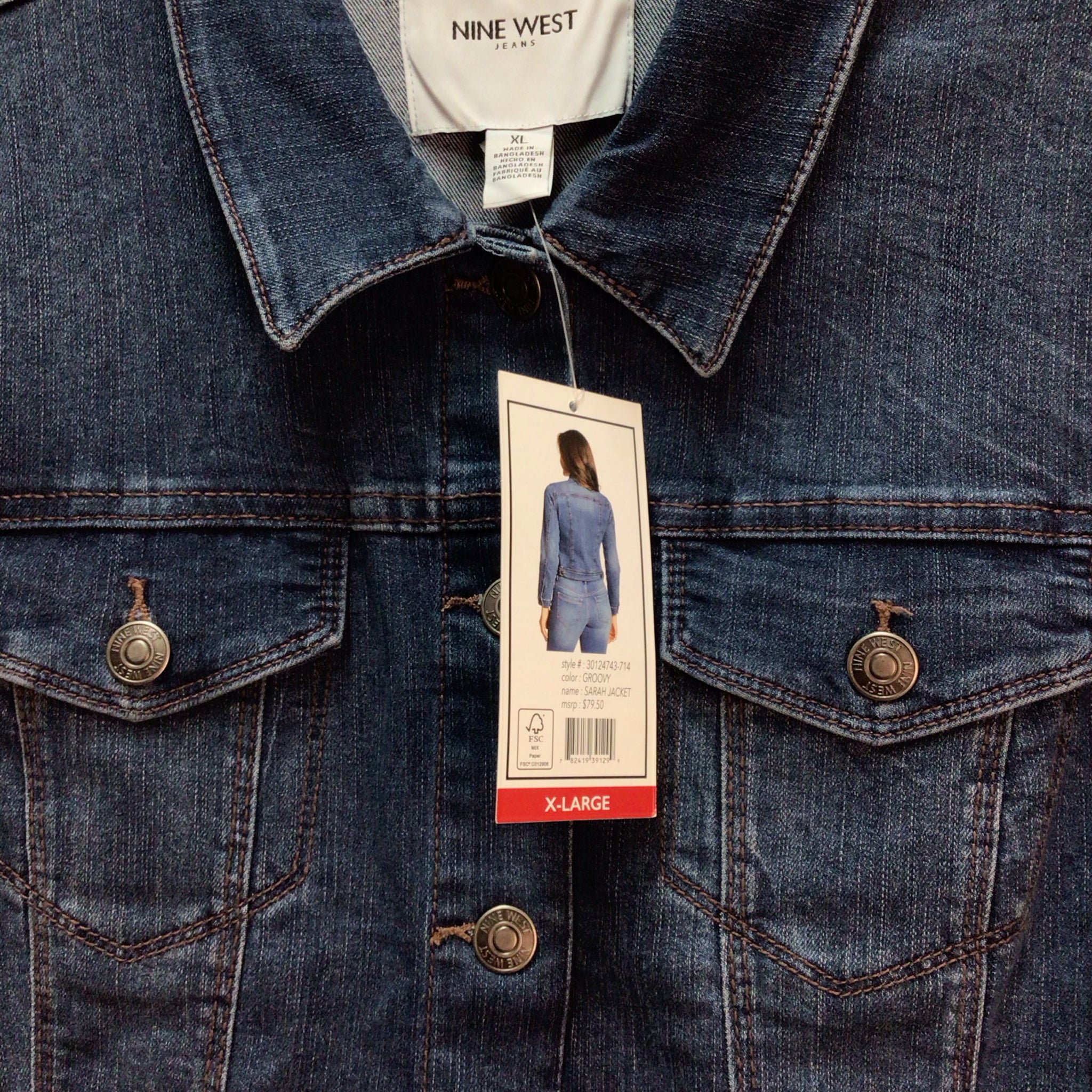 Nine West Long Sleeve Denim Jacket Size XL NWT