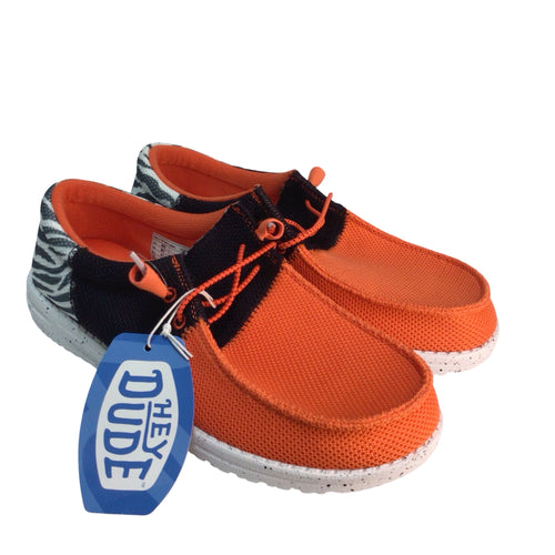 Hey Dude Orange and Black Wally Tri Party Animal Shoes Size 9.5 NWT