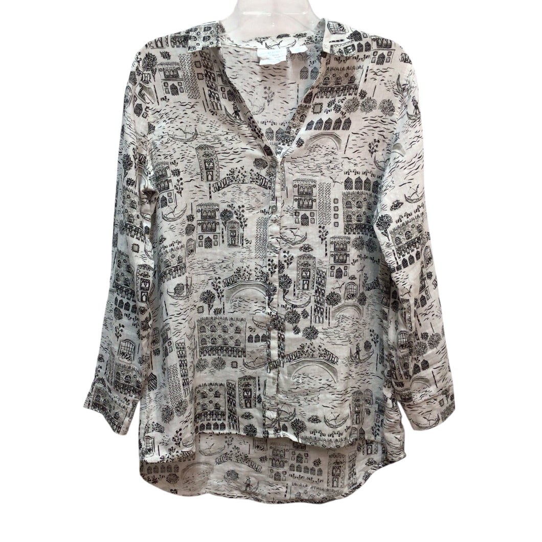 Cynthia Rowley Long Sleeve Button Up 100% Linen Top Size M