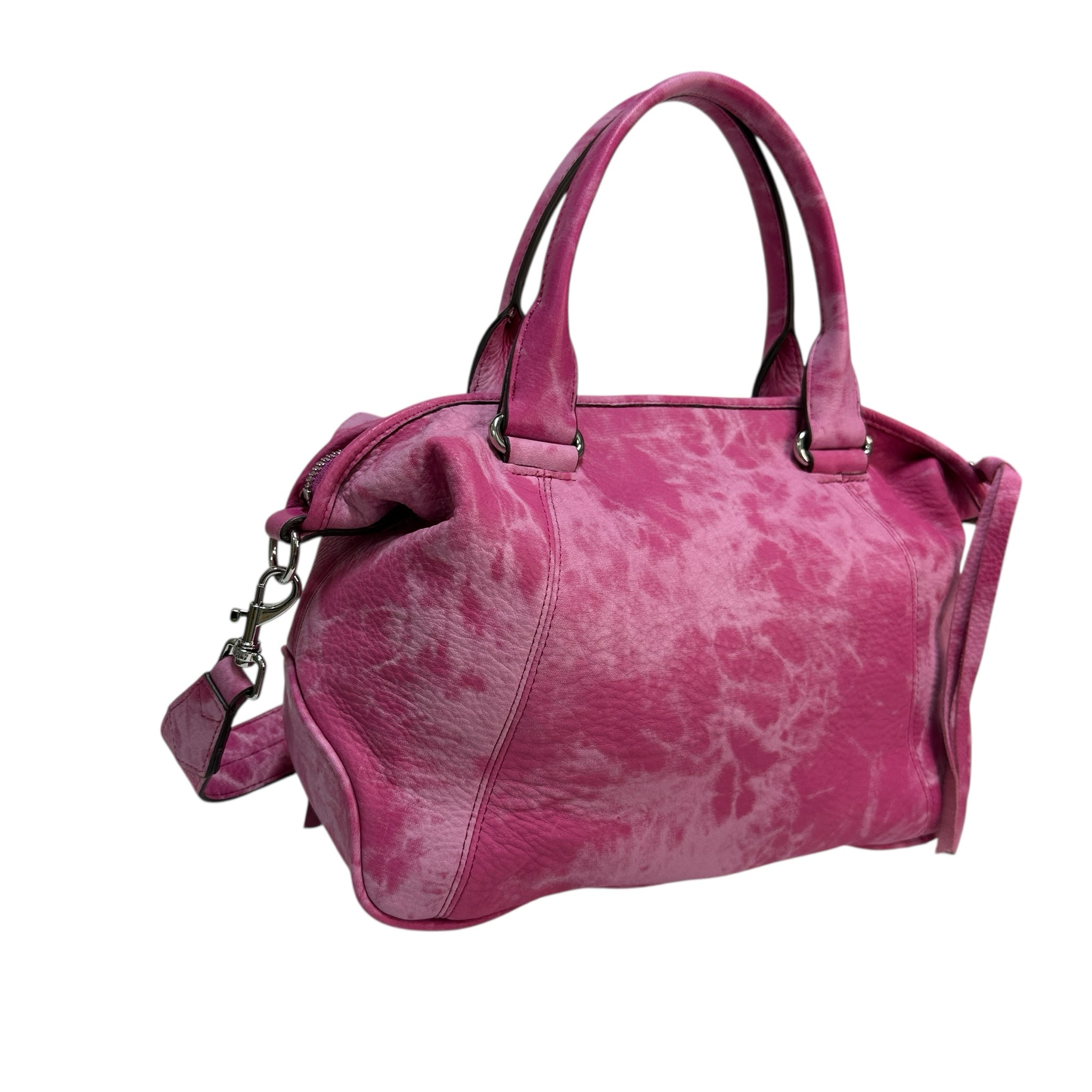 Aimee Kestenberg Let's Ride Pink Tie Dye Leather Satchel Shoulder Bag NWT