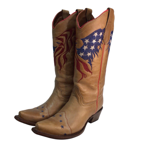 Circle G Women's American Flag Eagle Western Boots Size 7.5 M Tan