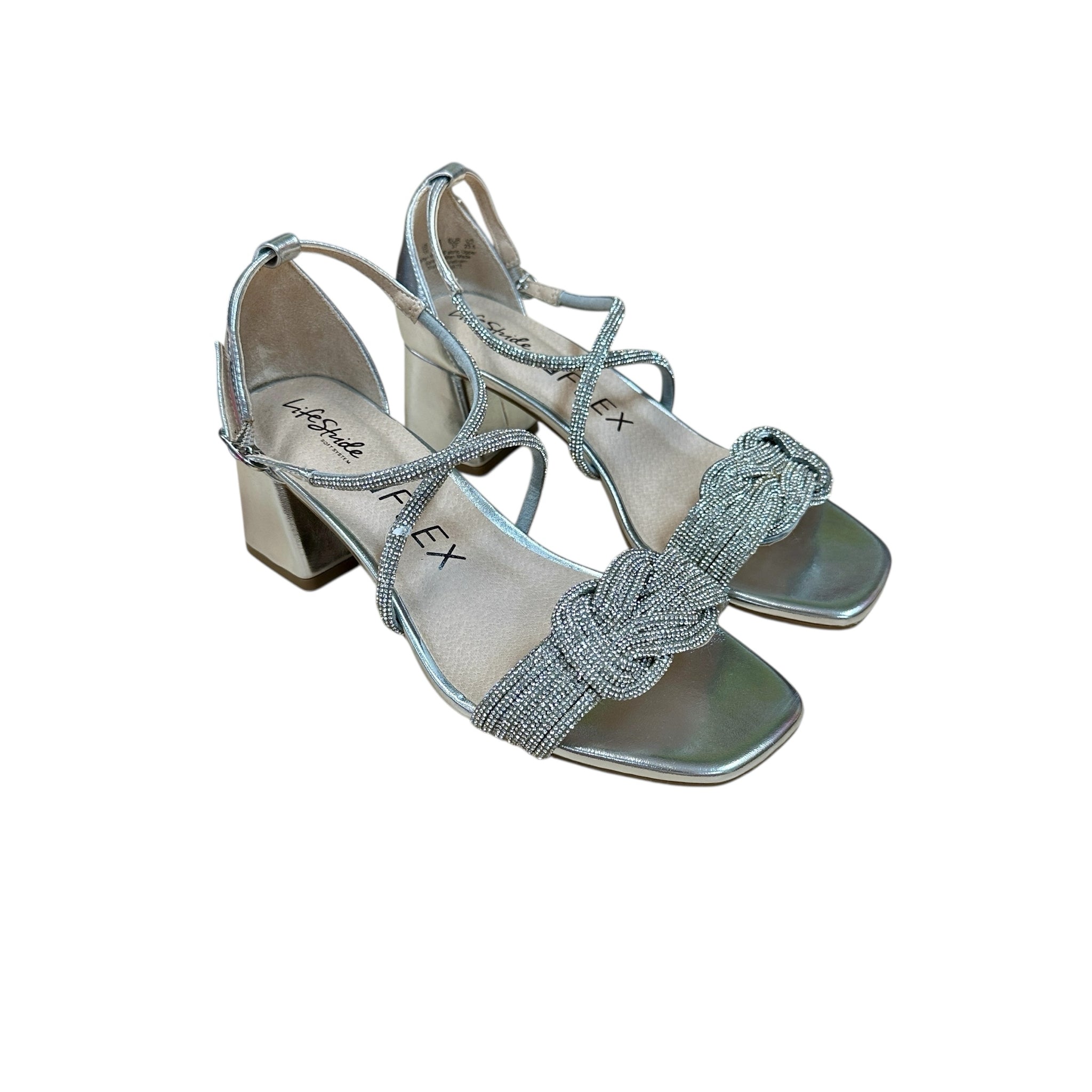 LifeStride Fab Flex Silver Rhinestone Heels Size 7W