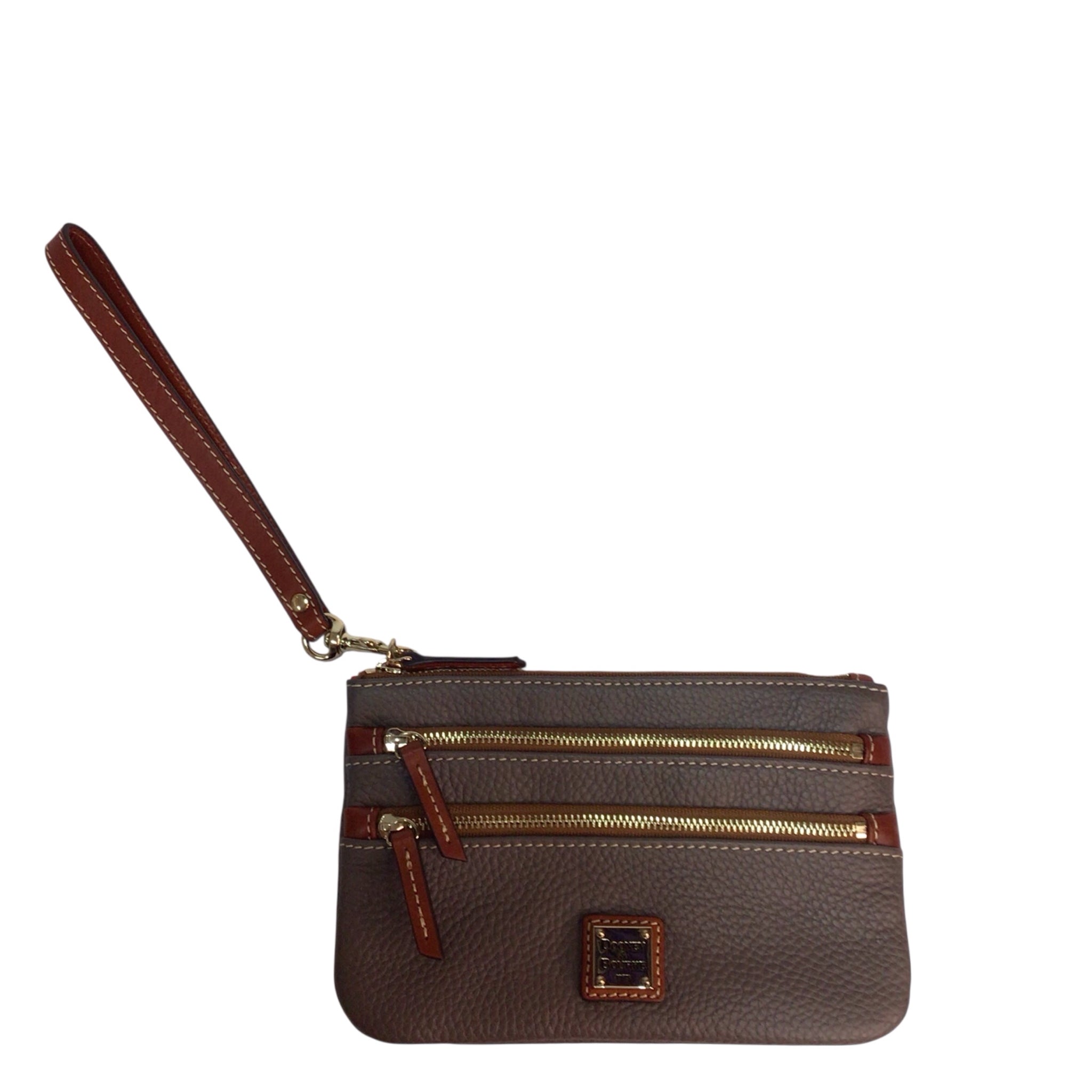 Dooney & Bourke Gray Pebble Grain Triple Zipper Wristlet