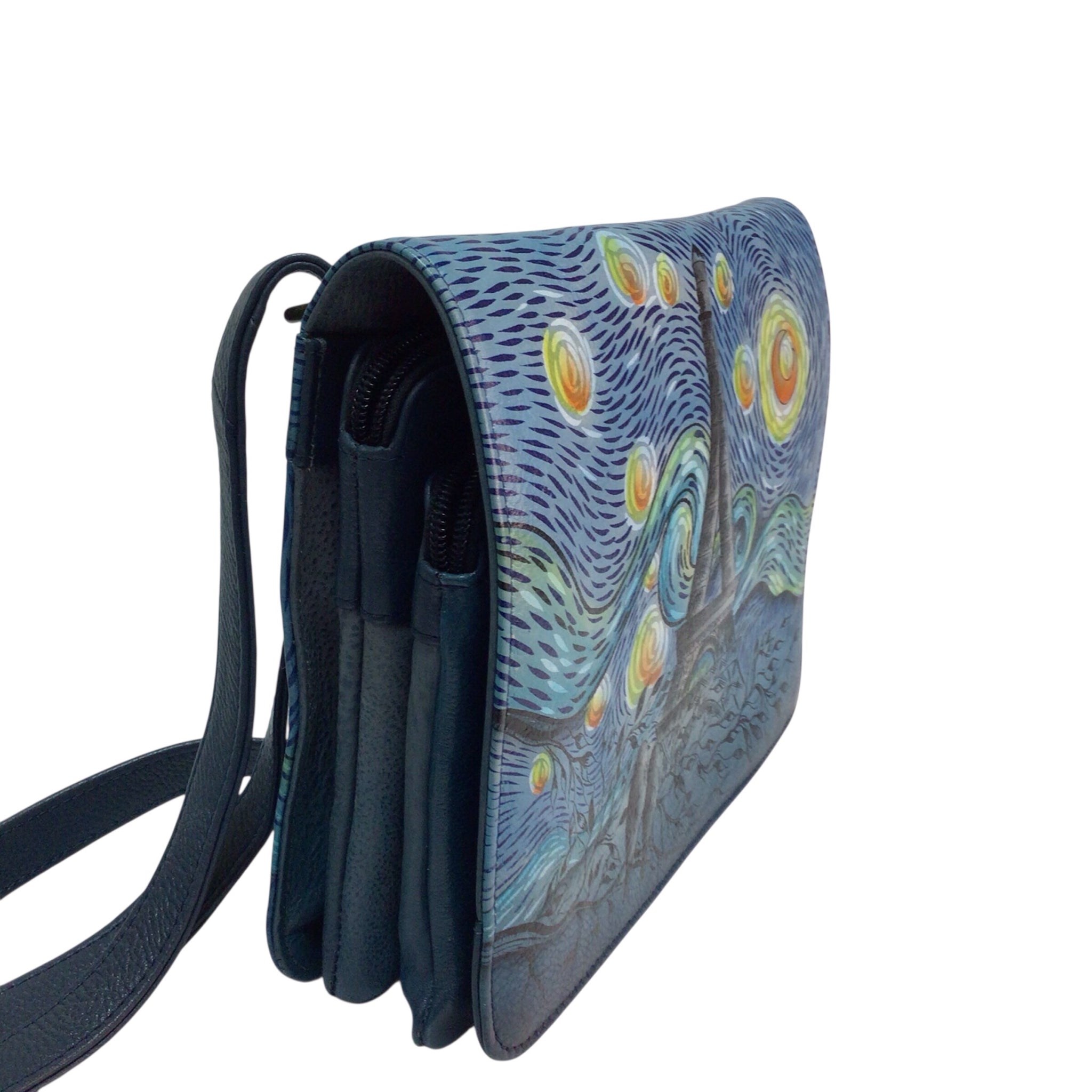 Anna by Anuschka Love in Paris Medium Saddle Crossbody Bag Blue 8301