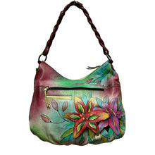 Load image into Gallery viewer, Anuschka Hand Painted Leather Handbag with Lilies