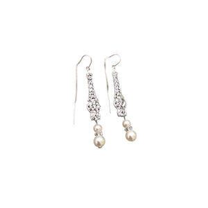 Sterling Silver Elegant Pearl Earrings 2.5" Long