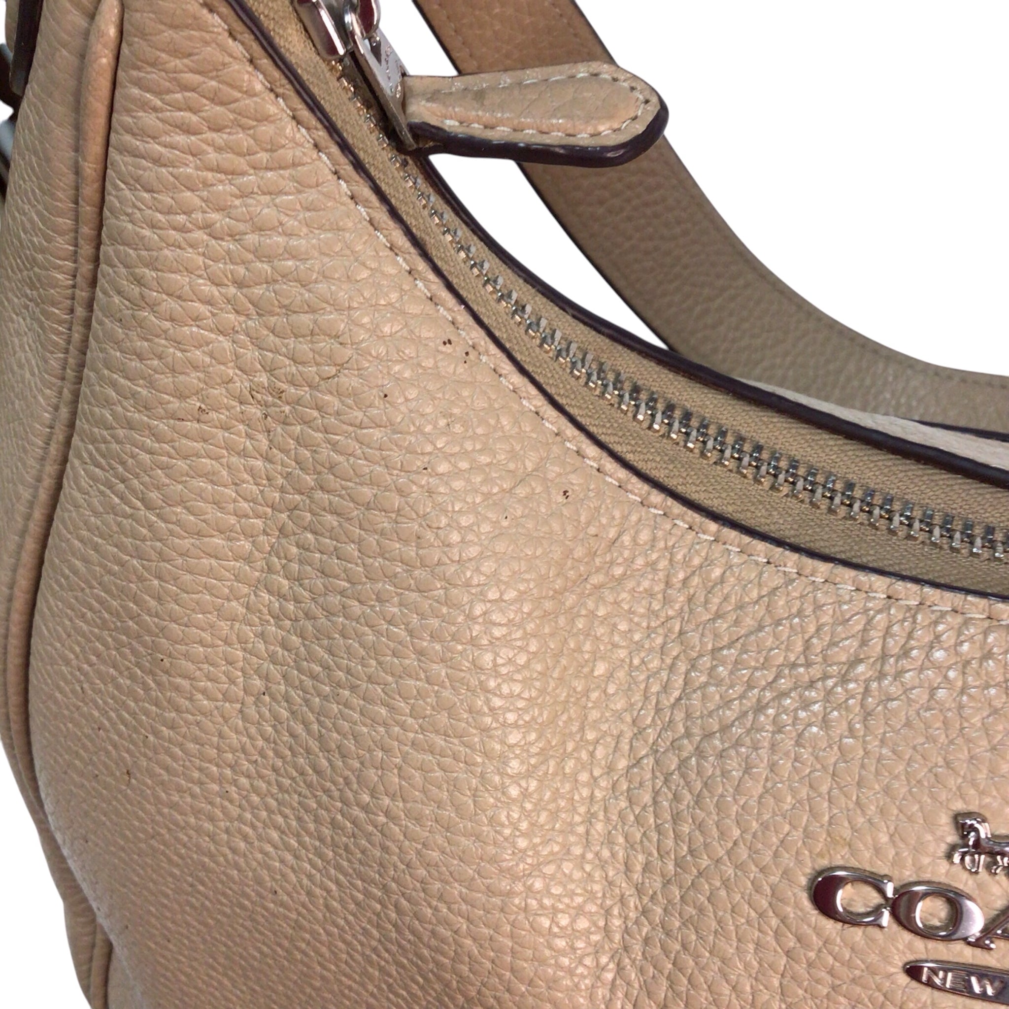 Coach Pebbled Leather Beige Shoulder Bag