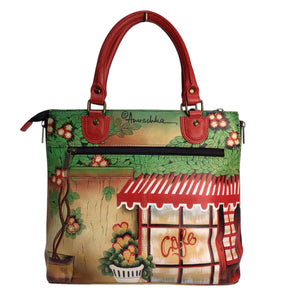 Anuschka Handpainted Leather Le Cafe Satchel Shoulder Bag NWT