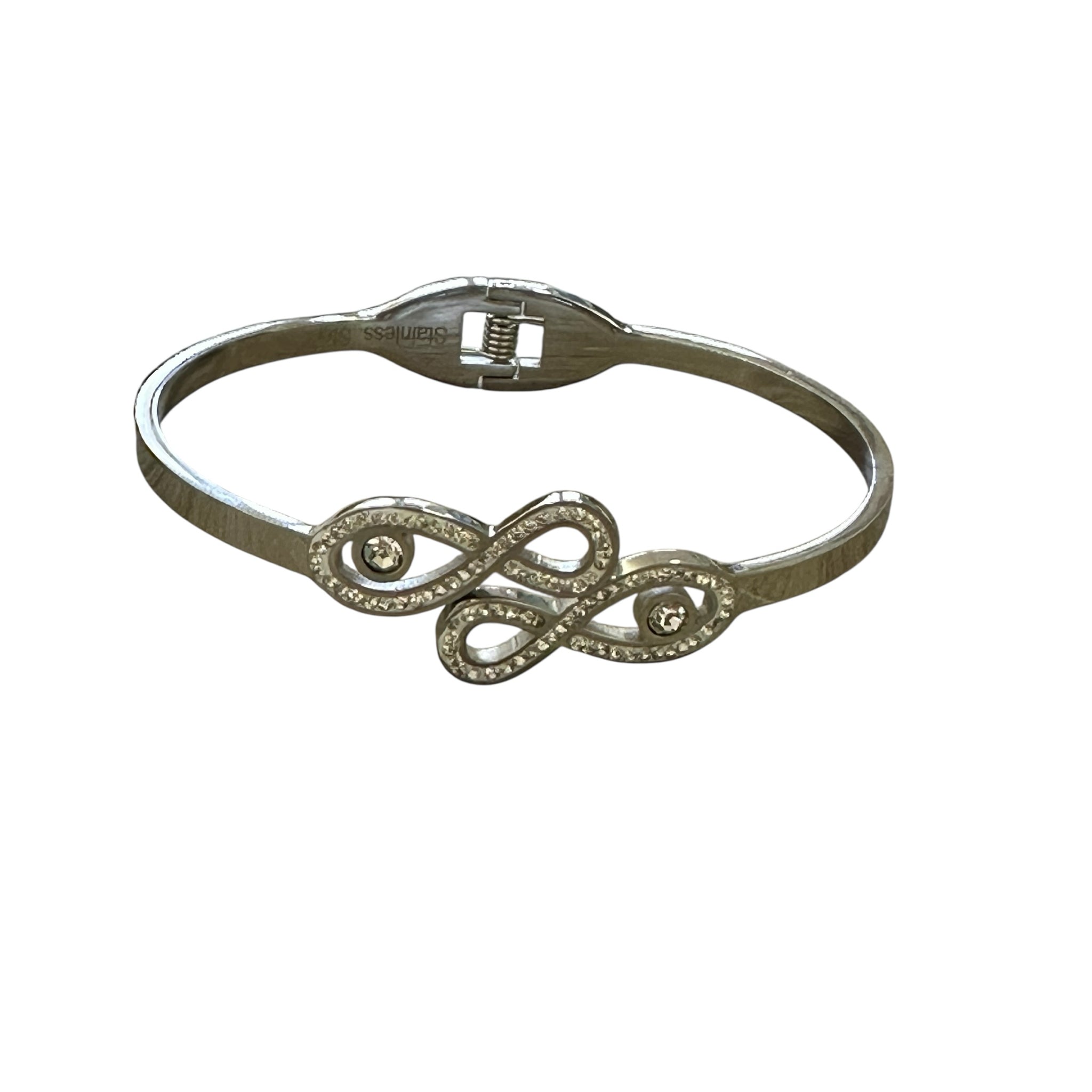 Stainless Steel Stone Paved Infinity Loop Bracelet Silver