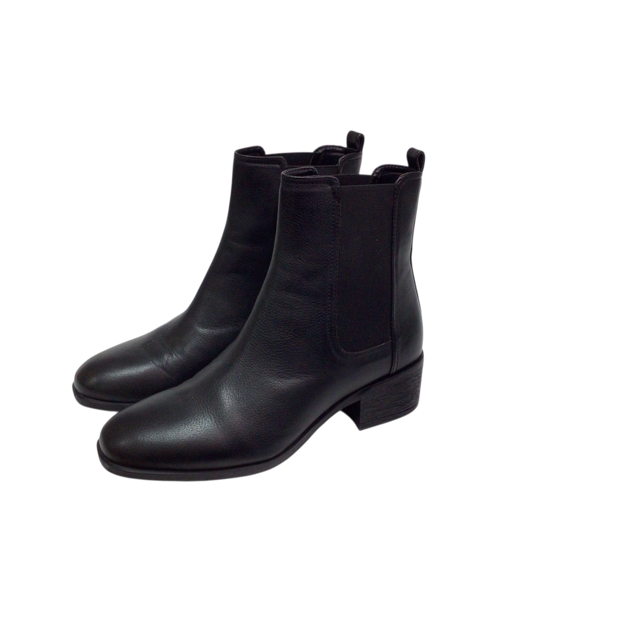 Kenneth Cole Reaction Leather Salt Chelsea Black Ankle Boots Size 7.5