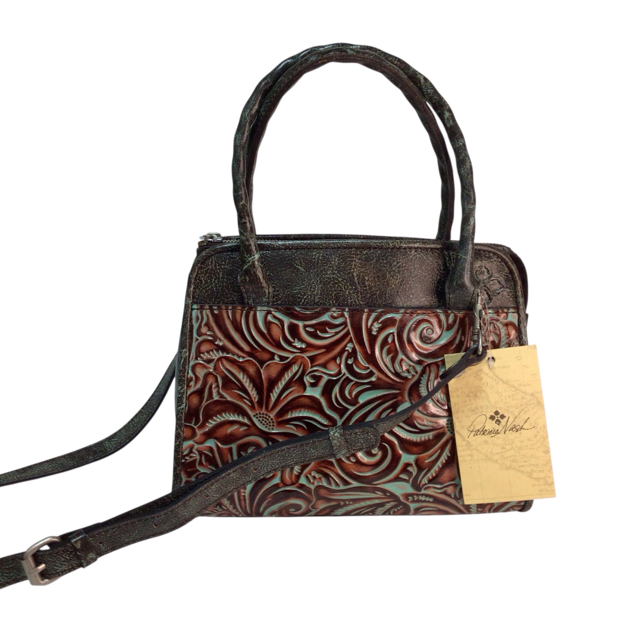 Patricia Nash Paris Turquoise Leather Satchel Crossbody Bag NWT