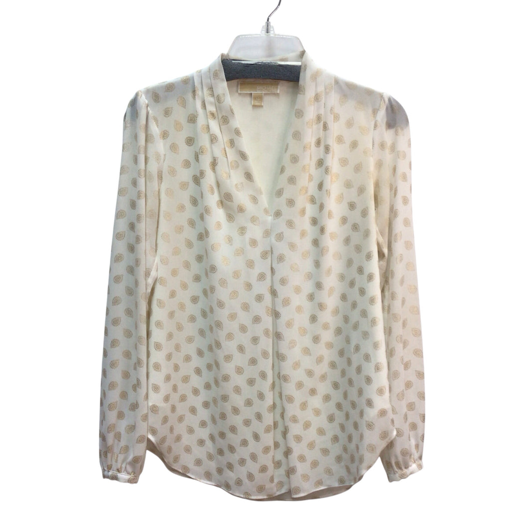 Michael Kors Cream And Gold Polka Dots Long Sleeve Top Size XS