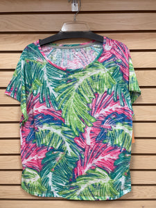 Reel Legends Women's  Short Sleeve Top Green And Pink Size 1X