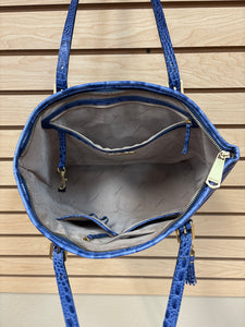 Brahmin Leather Croc Embossed Shoulder Bag Blue