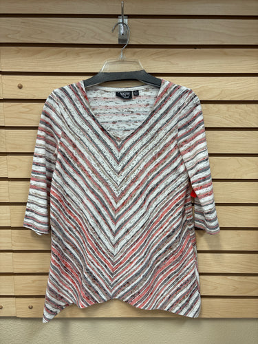 Onque Casual Long Sleeve Top Tan And Red Size Small