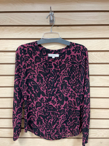 Loft Long Sleeve Top Black And Pink Size X-Small