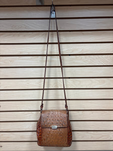 Brahmin Leather Croc Embossed Crossbody Bag Brown