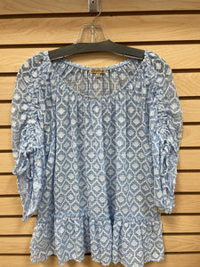 Democracy Short Sleeve Blouse Blue Size Medium