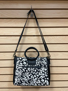 Hobo Sheila Crossbody Satchel Bag Black And White Leopard