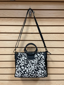 Hobo Sheila Crossbody Satchel Bag Black And White Leopard