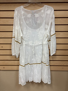 Johnny Was Meow Tunic Long Sleeve (Slip) Dress White Size X-Large