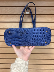 Brahmin Leather Croc Embossed Shoulder Bag Blue