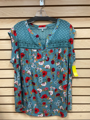 Daniel Rainn Short Sleeve Top Blue And Red Size 1X