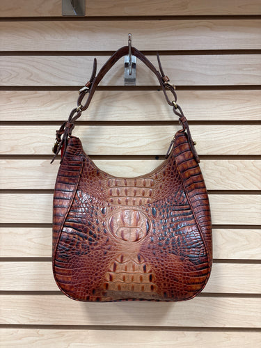 Brahmin Leather Croc Embossed Shoulder Bag Brown