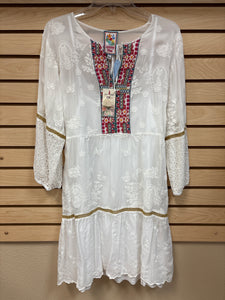 Johnny Was Meow Tunic Long Sleeve (Slip) Dress White Size X-Large