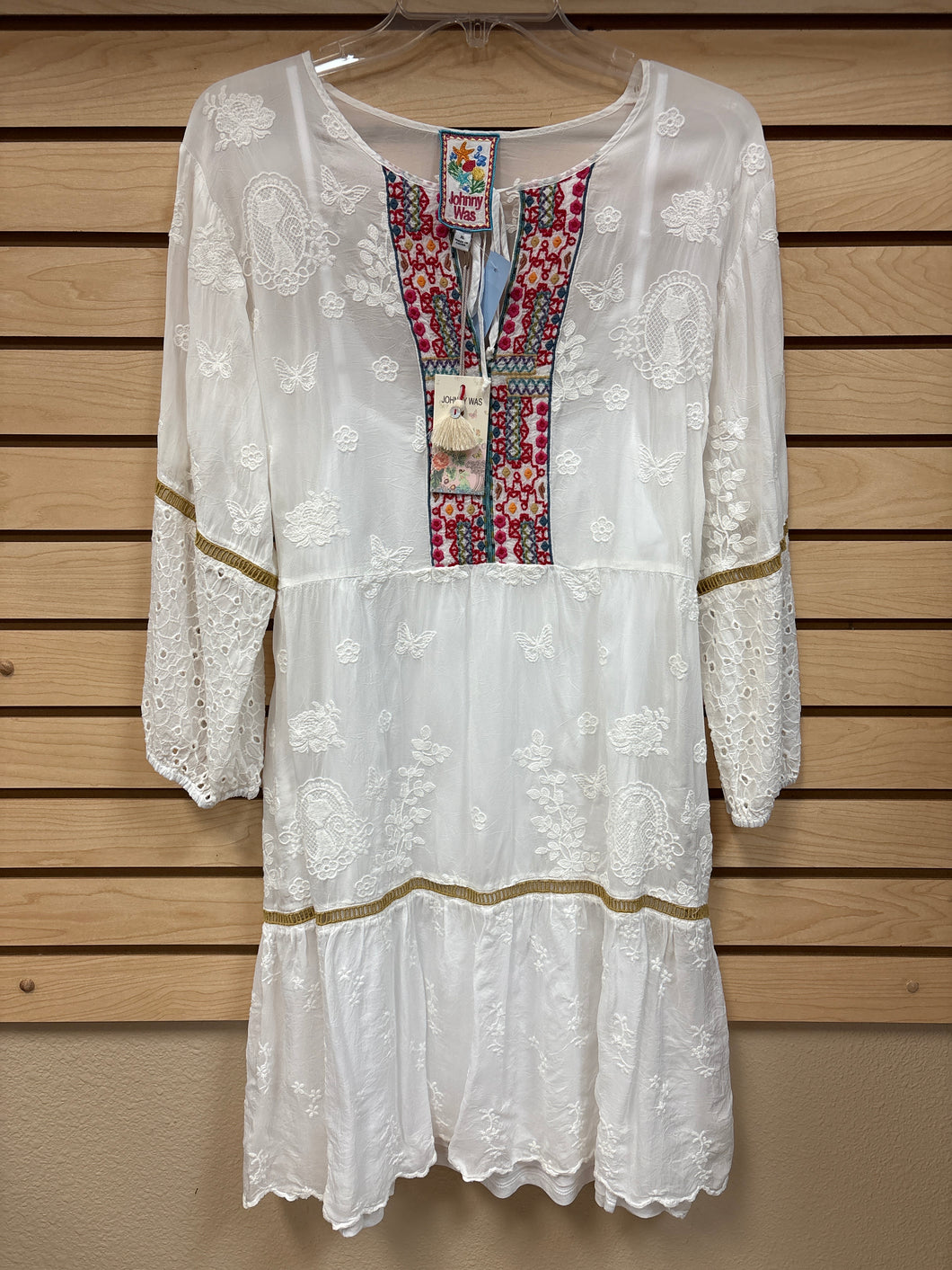 Johnny Was Meow Tunic Long Sleeve (Slip) Dress White Size X-Large