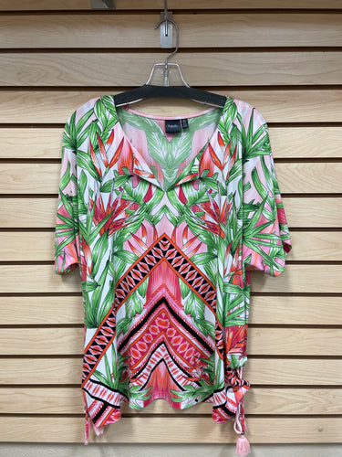 Rafaella Short Sleeve Top Pink And Green Size X-Large