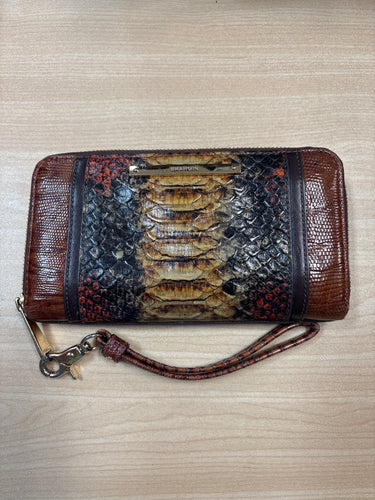 Brahmin Leather Croc Embossed Wallet Wristlet Brown