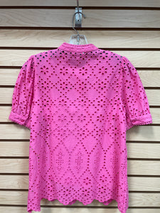 Crown & Ivy Eyelet Short Sleeve Top Pink Size X-Small