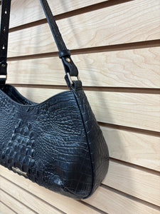 Brahmin Leather Croc Embossed Shoulder Bag Black