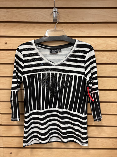 Onque Casual Long Sleeve Top Black And White Size Small