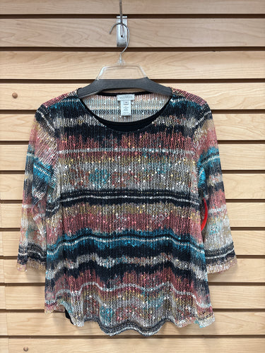 Multiples Long Sleeve Top Multi Color Size Petite Medium