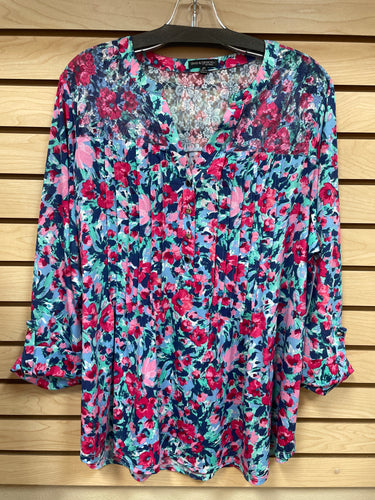 Ava & Grace Long Sleeve Top Pink And Blue Size 2X