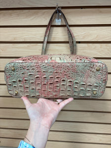 Brahmin Shoulder Bag Green, Pink, And Tan