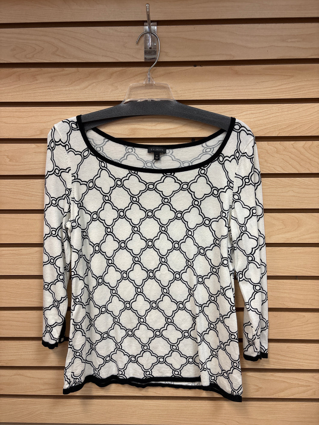 Talbots Long Sleeve Top White And Black Size Medium