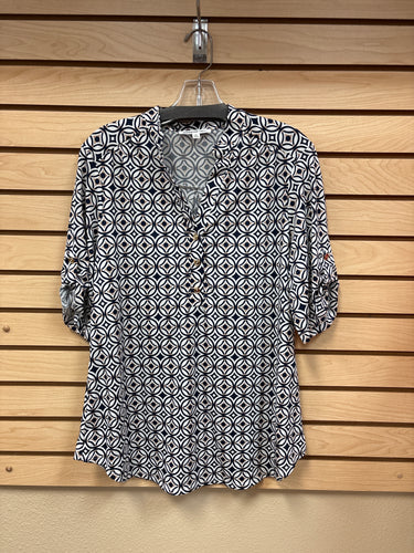 Perseption Short Sleeve Top Blue And White Size X-Large