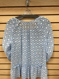 Democracy Short Sleeve Blouse Blue Size Medium