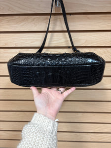 Brahmin Leather Croc Embossed Shoulder Bag Black