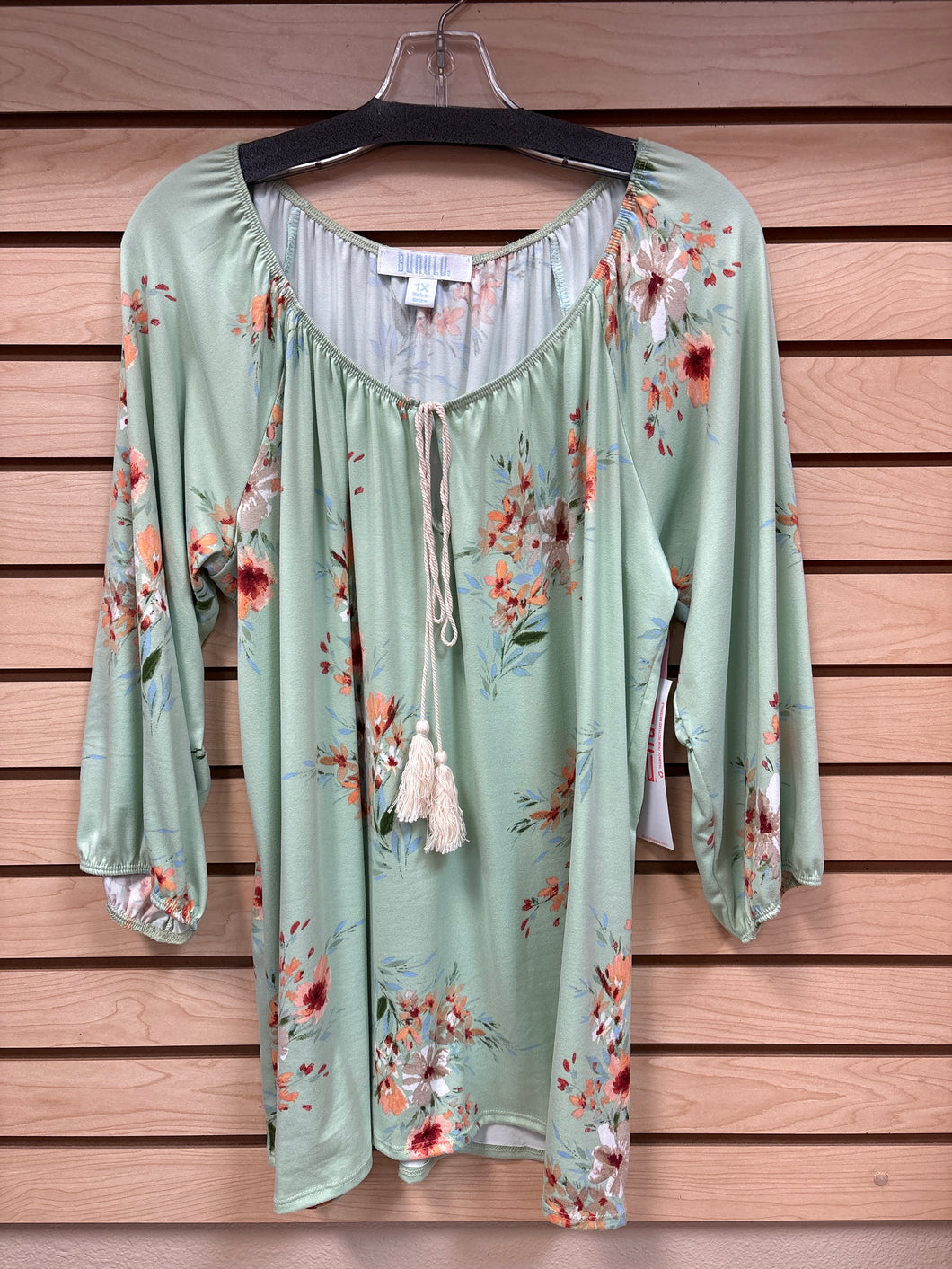 Bunulu Long Sleeve Top Green And Orange Size 1x