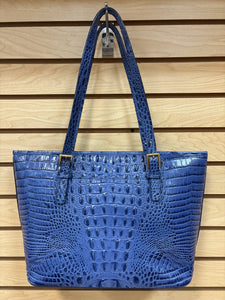 Brahmin Leather Croc Embossed Shoulder Bag Blue