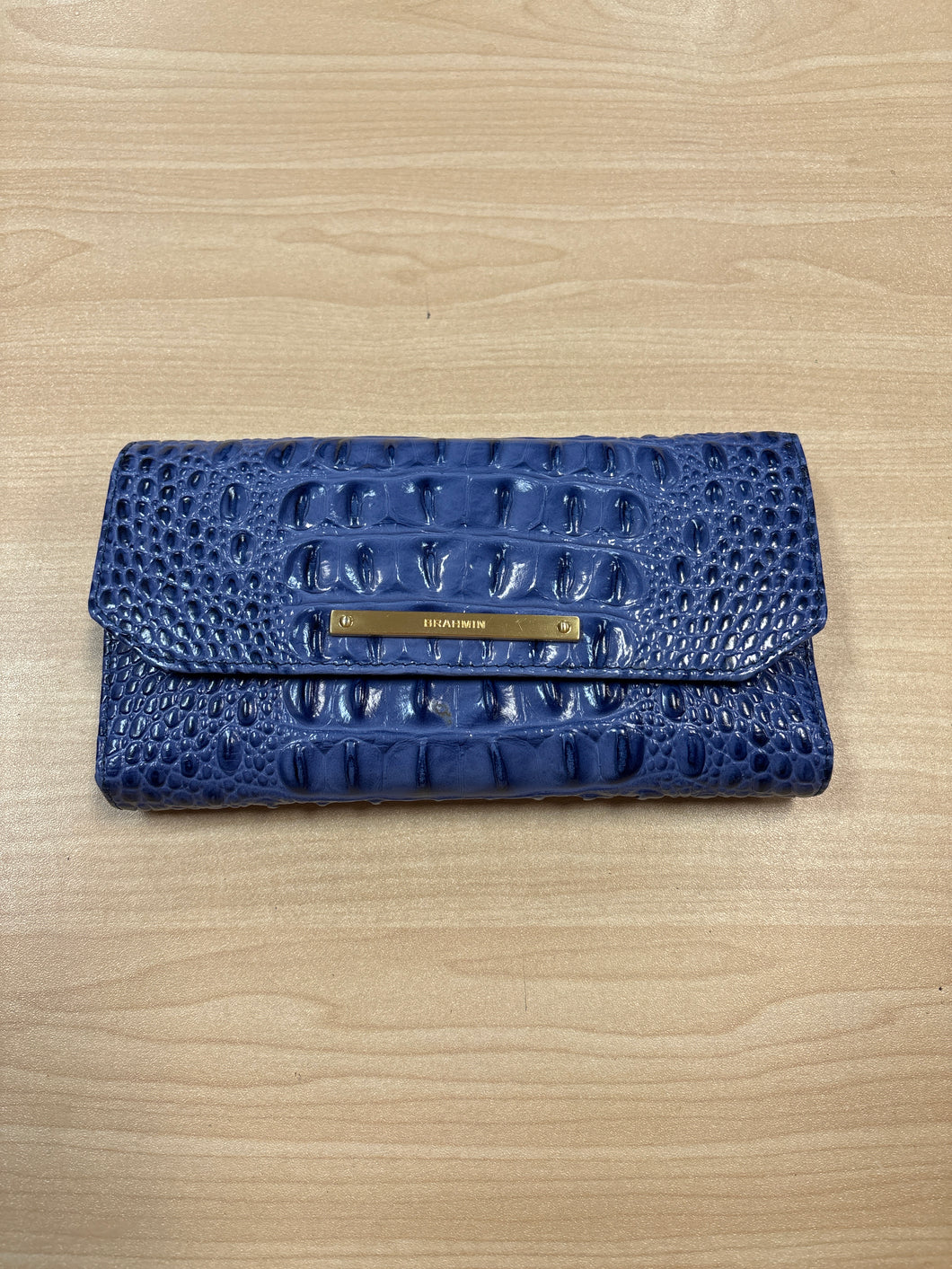 Brahmin Leather Croc Embossed Wallet Blue