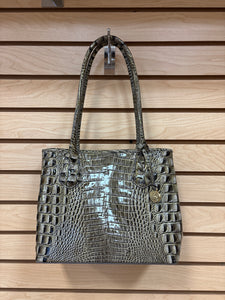 Brahmin Leather Croc Embossed Shoulder Bag Green