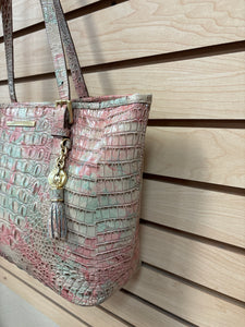 Brahmin Shoulder Bag Green, Pink, And Tan