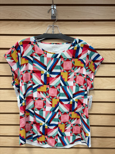 Van Heusen Short Sleeve Top Multi Color Size Medium