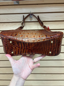 Brahmin Leather Croc Embossed Shoulder Bag Brown