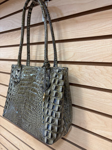 Brahmin Leather Croc Embossed Shoulder Bag Green